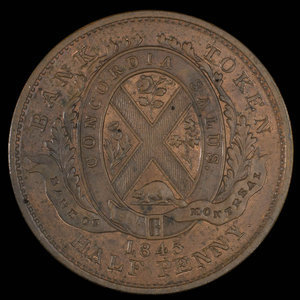 Canada, Banque de Montréal, 1/2 penny : 1845