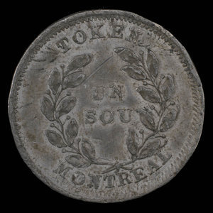 Canada, Société d'archéologie et de numismatique de Montréal, 1 sou : 1865