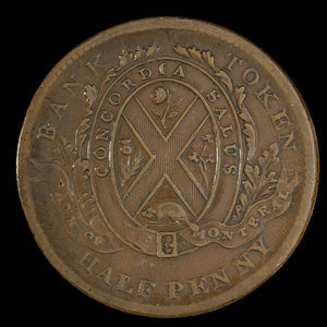 Canada, Banque de Montréal, 1/2 penny : 1838
