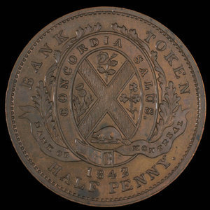 Canada, Banque de Montréal, 1/2 penny : 1842