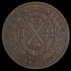 Canada, Banque de Montréal, 1/2 penny : 1844