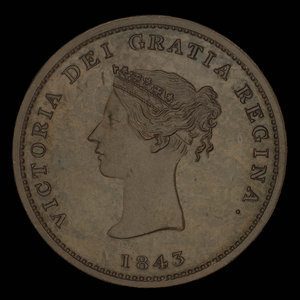 Canada, Province du Nouveau-Brunswick, 1/2 penny : 1843