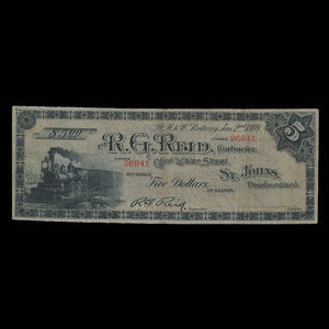 Canada, R.G. Reid, 5 dollars : 2 janvier 1894