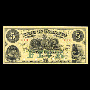 Canada, Bank of Toronto (The), 5 dollars : 1 juillet 1890