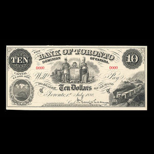 Canada, Bank of Toronto (The), 10 dollars : 1 juillet 1880