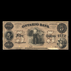 Canada, Ontario Bank, 5 dollars : 15 août 1861