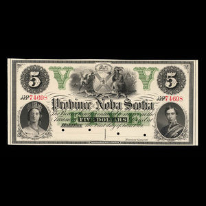 Canada, Province de la Nouvelle-Écosse, 5 dollars : 1 juin 1861