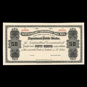 Canada, Terre-Neuve - Département des travaux publics, 50 cents : 1909