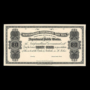 Canada, Terre-Neuve - Département des travaux publics, 80 cents : 1909
