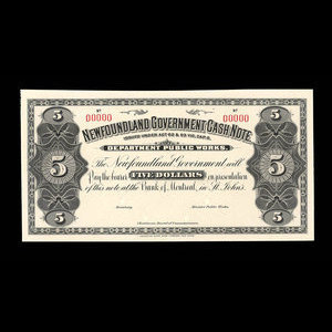 Canada, Terre-Neuve - Département des travaux publics, 5 dollars : 1909