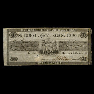 Canada, Bank of British North America, 1 dollar : 1 septembre 1838