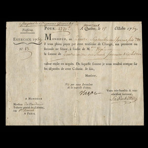 Canada, Administration coloniale française, 4 270 livres : 1 octobre 1759