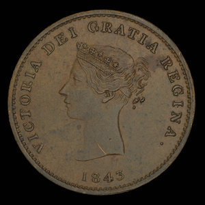 Canada, Province du Nouveau-Brunswick, 1/2 penny : 1843