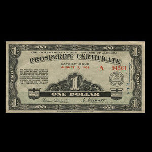 Canada, Alberta - Département du Trésor, 1 dollar : 5 août 1936