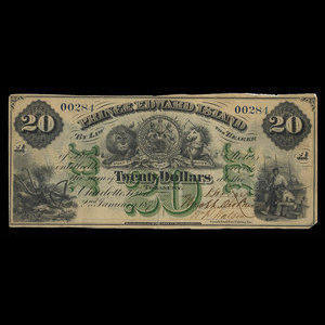 Canada, Prince Edward Island, 20 dollars : 2 janvier 1872