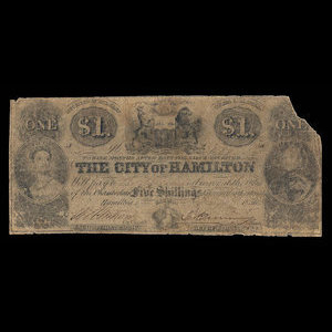 Canada, Ville d'Hamilton, 1 dollar : 1 avril 1856