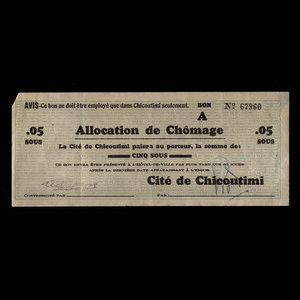 Canada, Cité de Chicoutimi, 5 cents : 21 novembre 1935
