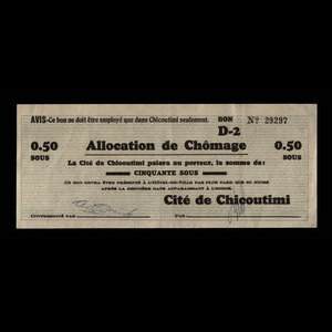 Canada, Cité de Chicoutimi, 50 cents : 21 novembre 1935