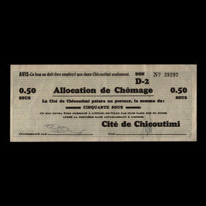Canada, Cité de Chicoutimi, 50 cents : 21 novembre 1935