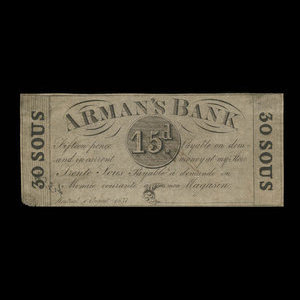 Canada, Arman's Bank, 15 pence : 1 août 1837