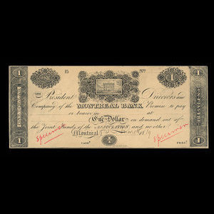 Canada, Montreal Bank, 1 dollar : mars 1819