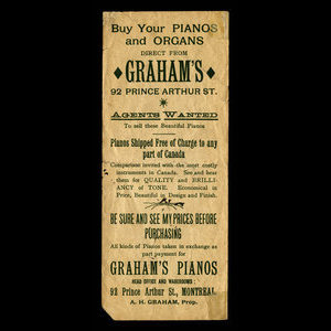 Canada, Britannia Piano Rooms, aucune dénomination : 1887