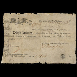 Canada, Army Bill Office, 10 dollars : 1 janvier 1815