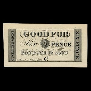 Canada, Cuvillier & Fils, 6 pence : 10 juillet 1837