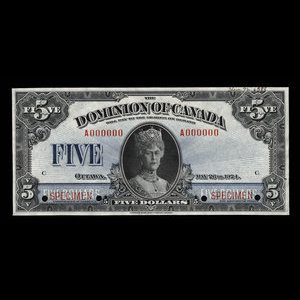 Canada, Dominion du Canada, 5 dollars : 26 mai 1924