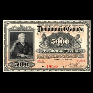 Canada, Dominion du Canada, 5,000 dollars : 2 janvier 1901