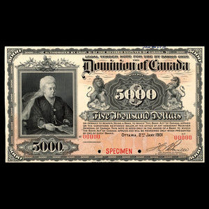 Canada, Dominion du Canada, 5,000 dollars : 2 janvier 1901