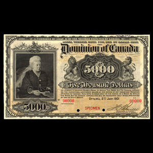 Canada, Dominion du Canada, 5,000 dollars : 2 janvier 1901