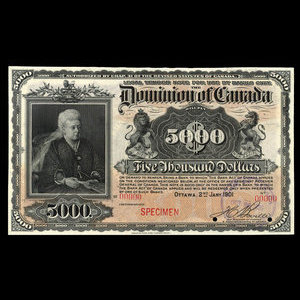 Canada, Dominion du Canada, 5,000 dollars : 2 janvier 1901