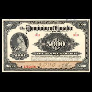 Canada, Dominion du Canada, 5,000 dollars : 2 janvier 1918