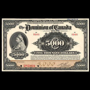 Canada, Dominion du Canada, 5,000 dollars : 2 janvier 1918