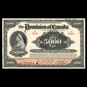 Canada, Dominion du Canada, 5,000 dollars : 2 janvier 1918