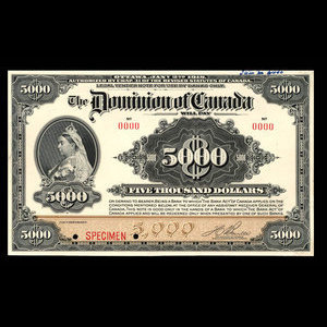 Canada, Dominion du Canada, 5,000 dollars : 2 janvier 1918