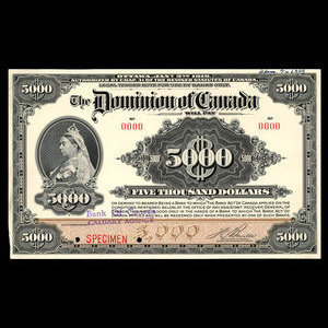 Canada, Dominion du Canada, 5,000 dollars : 2 janvier 1918