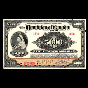 Canada, Dominion du Canada, 5,000 dollars : 2 janvier 1918