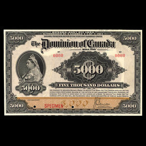 Canada, Dominion du Canada, 5,000 dollars : 2 janvier 1924