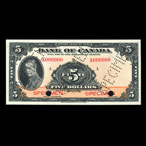 Canada, Banque du Canada, 5 dollars : 1935