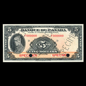 Canada, Banque du Canada, 5 dollars : 1935