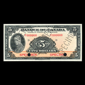 Canada, Banque du Canada, 5 dollars : 1935