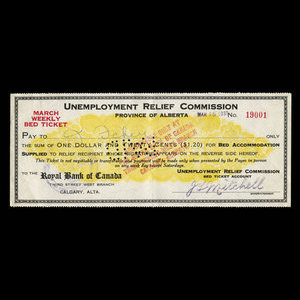 Canada, Alberta - Commission du Chômage, 1 dollar, 20 cents : 16 mars 1933
