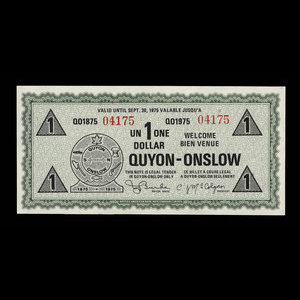 Canada, Ville de Quyon-Onslow, 1 dollar : 30 septembre 1975