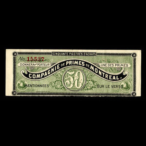 Canada, Compagnie de Primes de Montreal, 50 dollars : 20 février 1895