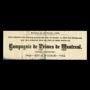 Canada, Compagnie de Primes de Montreal, 50 dollars : 20 février 1895