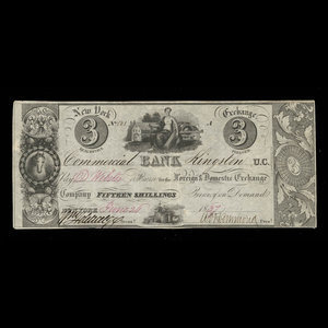 Canada, Commercial Bank (Kingston), 3 dollars : 21 juin 1837
