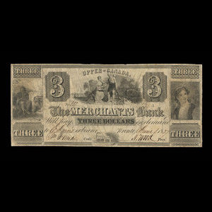 Canada, Merchants Bank (The), 3 dollars : 1 juin 1837