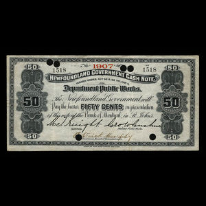 Canada, Terre-Neuve - Département des travaux publics, 50 cents : 1907